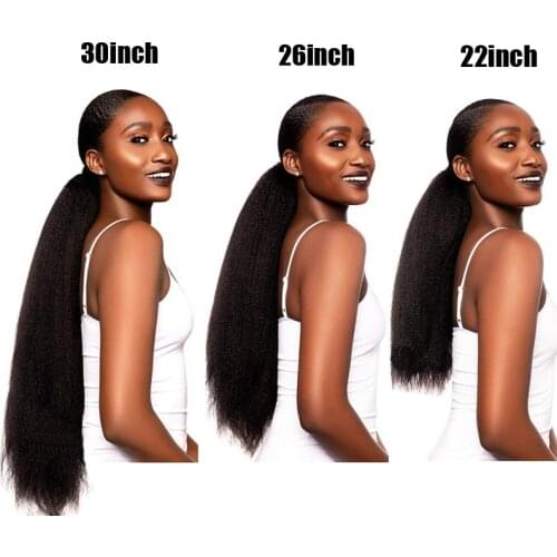 Afro Kinky Straight Ponytail Clip In Extension 30 Inch Heat Resistant Synthetic Drawstring Ponytail With Elastic Band For Women