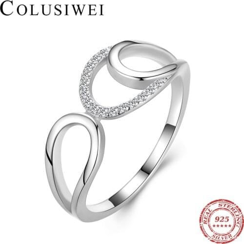 Colusiwei Hight Quality 925 Sterling Silver Sparkling Clear CZ Hyperbole Style Geometric Ring for Women Fashion Party Jewelry