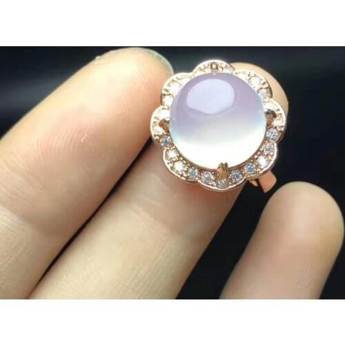 Designer 925 Silver-inlaid Natural FLOWER Chalcedony Fashion Ring Resizable