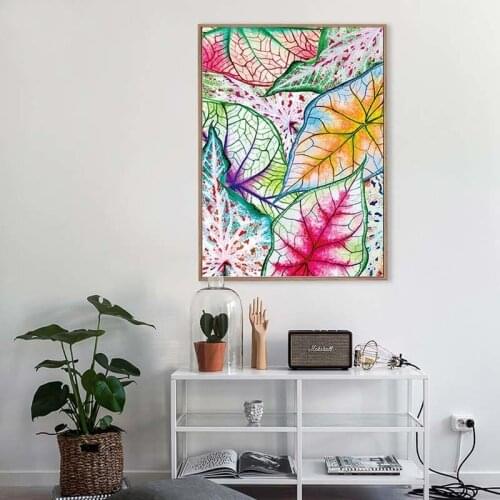 SURE LIFE Watercolor Colorful Leaf Poster Canvas Printings Wall Art Paintings Pictures for Kids Bedroom Home Decorations