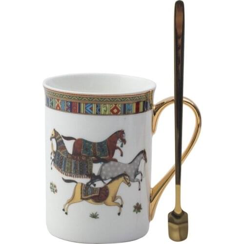 Ceramic Tea Mugs Including 304 SUS Spoons Breakfast Milk Coffee Cup Office Drinkware Cup Kitchen Utensils Wedding Gifts 500ML