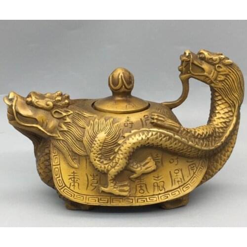 China brass dragon turtle teapot crafts statue