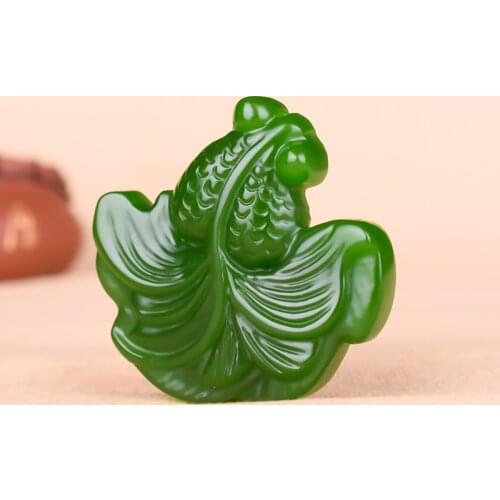 Chinese Natural Green Jade Goldfish Pendant Necklace Hand-carved Charm Jadeite Jewelry Fashion Amulet Gifts for Men Women