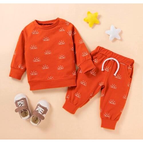 0-36 Months Baby Boys 2pcs Outfits Sun Print Long Sleeve Sweatshirt Tops Elastic Waist Pants Set Spring Autumn Boys Clothing Set