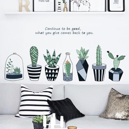 Creative Potted Green Plants Wall Stickers Home Living Room Decoration Nordic Plants Cactus Wall Decals Teen Aesthetic Posters