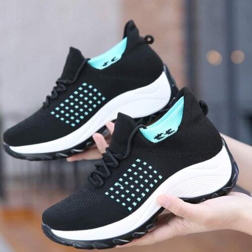 Lace-up mesh breathable patchwork sock shoes women sneakers 2021 vulcanized platform sneakers woman shoes wedge female shoe