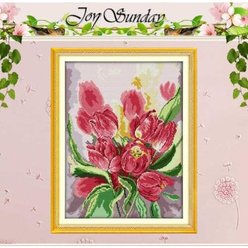 Pink tulip counted Cross Stitch 11CT 14CT Cross Stitch Set Wholesale DIY flower Cross-stitch Kit Embroidery Needlework