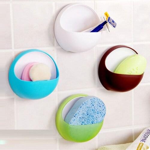 1PC Suction Wall Plastic Suction Cup Soap Toothbrush Box Dish Holder Bathroom Shower Accessory Shelf L*5