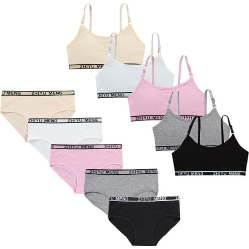 2019 Teenagers Girls Lingerie Cotton Underwear Sets Kids Young Girls Training Bras Puberty Students Bra Vest Brassiere Panties