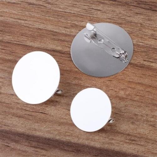 BASEHOME 10pcs/lot Silver Plated Brooch Blank Settings Cabochon Base Bezel For 20/25/30mm Cabochons Cameo DIY Brooches Findings