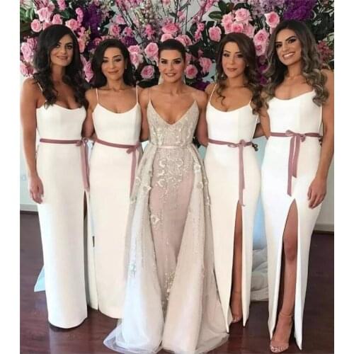 Bridesmaid Dresses Long Straps Side Split Ribbon Sheath Maid Of Honor Dresses Party Wear Satin Cheap Wedding Guest Dress-in Prom