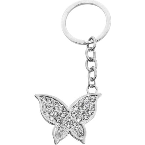 Silver Plated Alloy Circle Butterfly Shape Key Chain with Rhinestone for Anniversary Jewelry