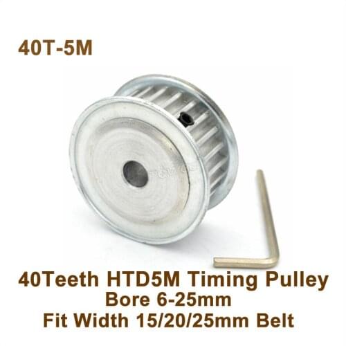 POWGE 40 Teeth 5M Synchronous Pulley Bore 6-25mm Fit W=15/20/25mm 5M Belt 40T 40Teeth HTD 5M Timing Belt Pulley 40-5M AF