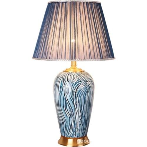 Post-modern Fashion Blue Ceramic Table Lamp for Foyer Bed Room Study Blue Strips Porcelain Desk Decor Lamp 68cm 2521