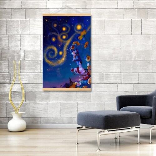 Nordic Style Dark Night Starry Sky Canvas Posters Dream Mythism Vintage Scroll Painting Wall Art Pictures Bedroom Home Decor