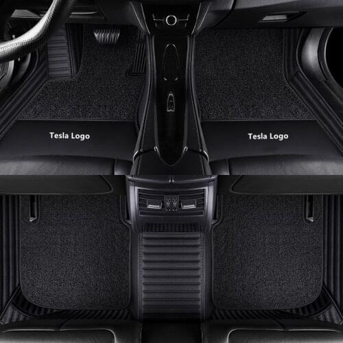 Tesla Model Y 3 Custom Fit Car Accessories Floor Mat ECO Thick Striped Leather For Double Layers High Quality Carpet Black