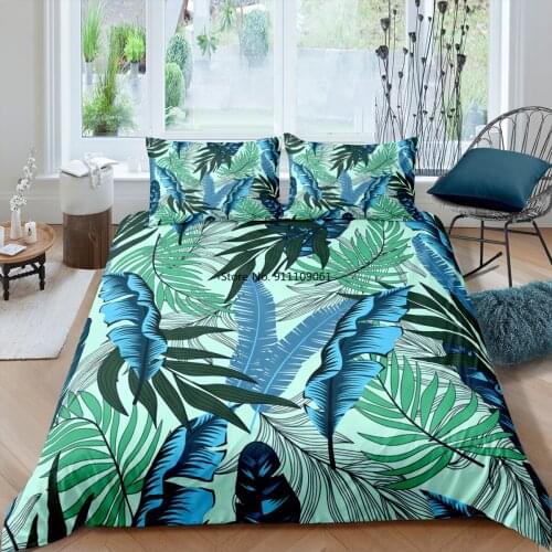 Comfortable Bedding for Women 3D Green Leaves Pattern for Bedroom Tropical Plant Bedspread 1pcs Duvet Cover and 1-2 Pillowcases