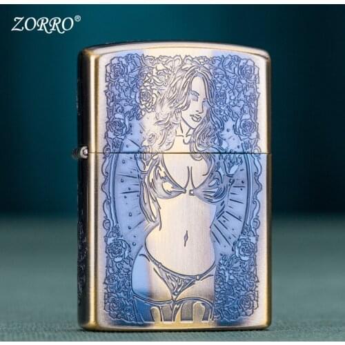 Zorro Kerosene Wheel Lighter Retro Vintage Carved Beauty Lighter Creative Mens Cigarette Lighter Gift Boyfriend