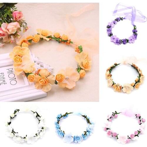 Bride Flower Headband Garland Floral Crown Hair Band Romantic Faux Rose Wedding Wreaths Girls Party Princess Hairhead Accessory