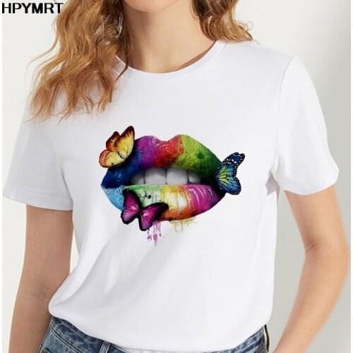 Sexy lips butterfly Summer New Fashion T Shirt Women Harajuku Tshirt Short Sleeve Fun Ulzzang T-Shirt Top Tees Female Clothing