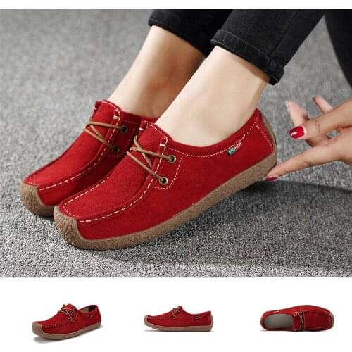 Womens Shoes Leather Flat Shoes Womens Recreational Vehicle Stitching Suede Light Loafers Large Size 35-42