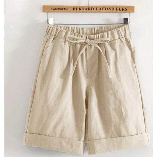 Plus Size Bermuda Shorts Female Elastic High Waist Casual Summer Cotton Line Lace-Up Shorts For Women Knee Length Streetwear