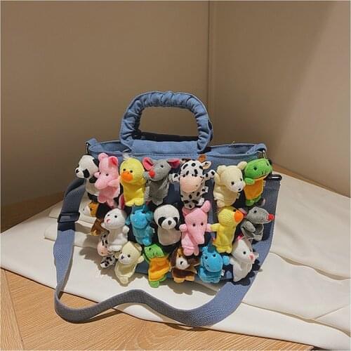 Womens Shoulder Bags Niche Small Animal Net Red Cute Doll Cartoon Handbags for Women Denim Large Capacity Bags Purses