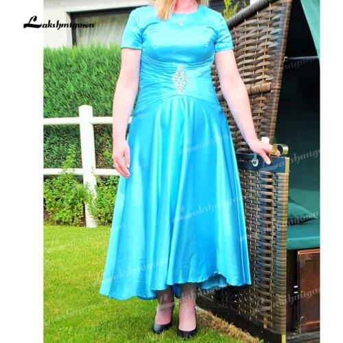 2021 Short Sleeve Beading Ankle-Length Satin Pleats Mother of the Bride Dresses Plus Size 2021 Vestido de Madrina Lakshmigown