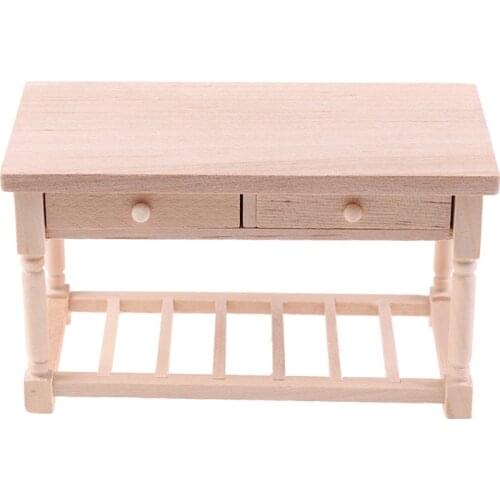 1:12 Dollhouse Miniature Unpainted Wood Table With Drawers Doll House Furniture Toys Accessories