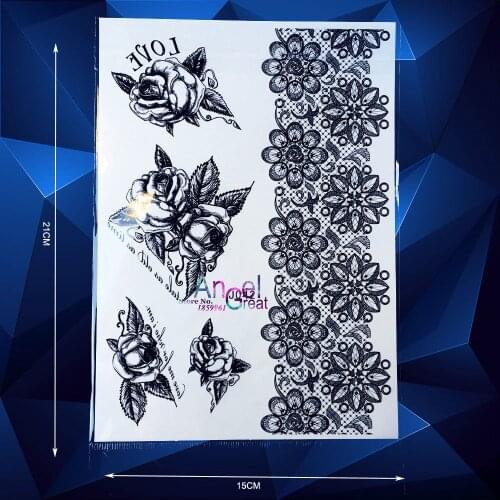 1PC Sexy Black Roses Flash Temporary Removable Tattoo Body Art Flower Jewel Stickers ABJ042 Henna Fake Disposable Tattoo 3D DIY