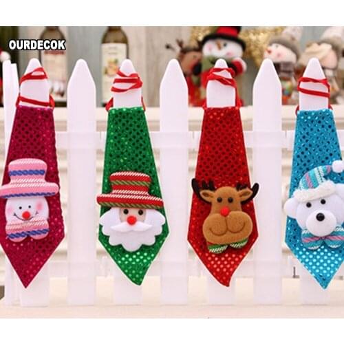 1pc Christmas Tie Sequins Santa Claus Snowman Reindeer Bear Christmas Decoration For Home Xmas Decoration Kids Toy Ornaments