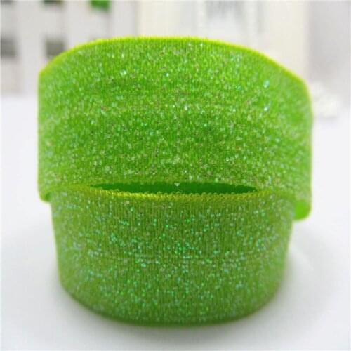 100yards/lot) 5/8 inch Apple Green Fold Over Elastic Glitter Printed Ribbon