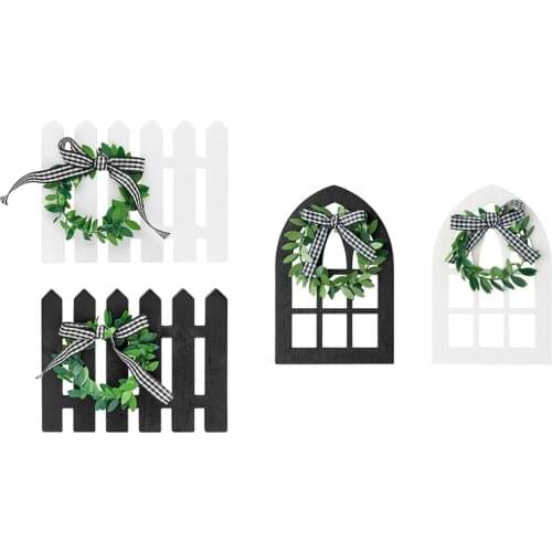 2Pcs Wooden Farmhouse Window Tiered Tray Decoration & 2 Pcs Farmhouse Wooden Picket Fence