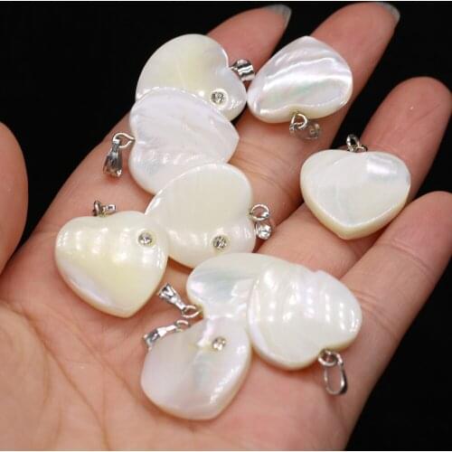 3PCSNew Natural Freshwater Shell White Heart Pendant with Diamonds Pendant Making DIY Necklace Earrings Jewelry Decoration Gift