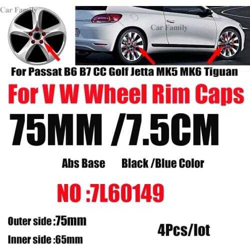 4pcs 75mm/76mm 7L6601149 Badge For Passat B6 B7 CC Golf MK5 MK6 Tiguan Logo Car Wheel Center Hub Caps Rims Emblem Cover