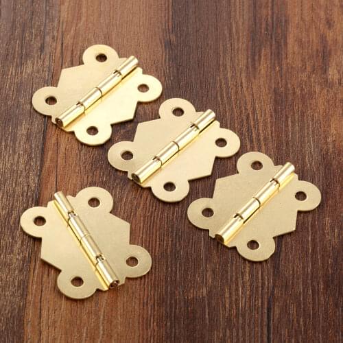 4pcs Butterfly Hinges +16 screws Gold 4 Holes 33*40mm Door Furniture Cabinet Drawer Jewelry Box Wood Wine Case Decor Fittings