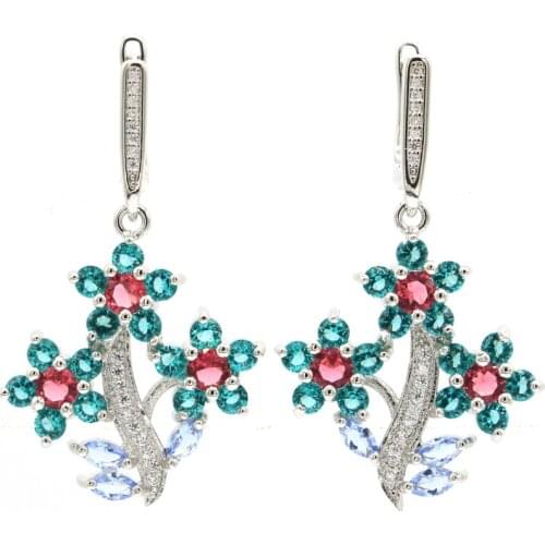 47x22mm 11.3g Anniversary Silver Earrings For Women Created Green Peridot Bright Zircon Silver Earrings