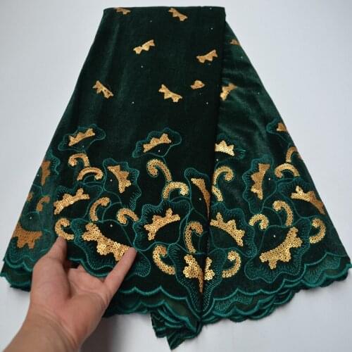 5yards/pc) high quality deep green African velvet lace fabric smooth and soft with sequins embroidery for party dress VLP001