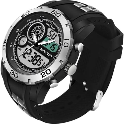 SANDA Brand Mens Quartz Waterproof Watches Dual Display digital Male Clock Stopwatch Auto Date Wristwatches Relogio Masculino