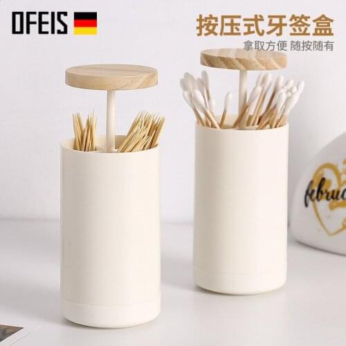 OFEIS Nordic Style Toothpick Cylinder Ins Creative Pressed Toothpick Jar Home Toothpick Bottle High Grade Wood