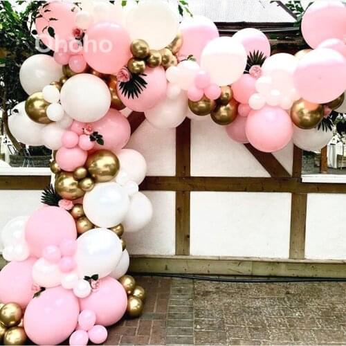 Pink White Metallic Gold Balloon Arch Set Girl Baby 1st Birthday Decoration Wedding Bridal Christening Anniversary Party Garland