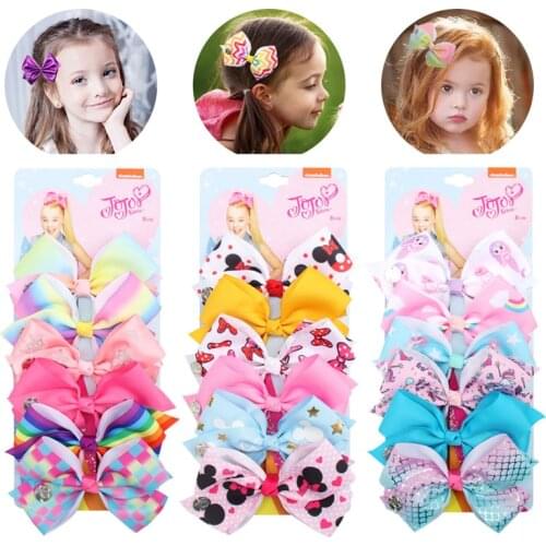 6Pcs/Set Jojo Siwa Hair Bows for Children Kids Handmade Bowknot Hair Clips Print JOJO BOWS Girls Hairgrips Hair Accessories