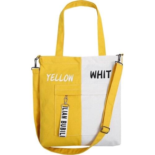 2019 new canvas bag female shoulder stitching single shoulder diagonal fashion wild canvas handbag shopping bag Casual Tote