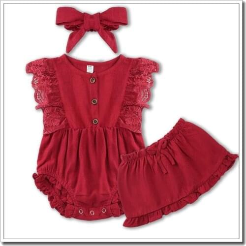 Baby Infant Girls Clothes Set Summer 2021 Fashion Lace Bodysuit+Pants+Headband 3Pcs 0-12 Months Girl Baby Clothing Set Outfits