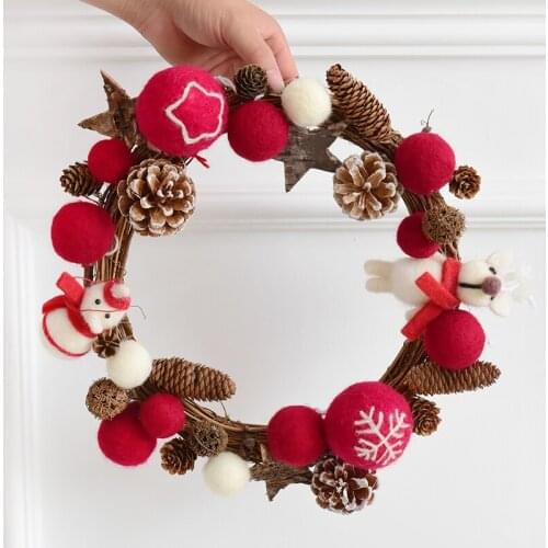 Forest 30cm wicker wool felt ball decoration Christmas wreath Rattan ring shop window Christmas decorations