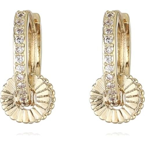 Shiny Fashion 14K Gold Plated Good Luck Hoop Earrings Rotatable Blings Zirconia Clip Earrings Women Fashion Jewelry