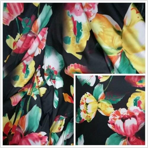 Milk silk printed cloth fabric elastic for stage dance dress Yoga dress cheongsam DIY Homedecor Curtain Materials 1Meter
