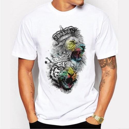 2021 Men Summer 3D Crown Lion White Tops Mens T-Shirt Fashion Animal Print Oversized T-Shirt Men Casual Short-Sleeve Tee