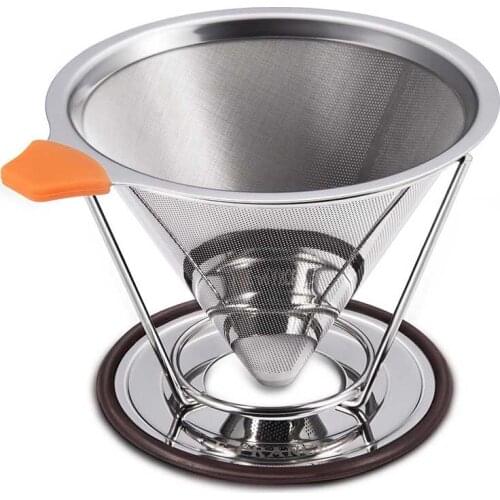 Stainless Steel Brew Drip Coffee Filter Coffee Filter Holder Sets Cone Funnel Metal Mesh Coffee Tea Filter Basket Tools