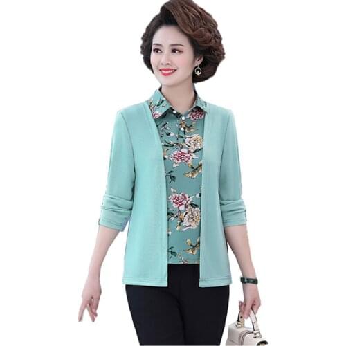 NEW 2021 Womens Summer Clothes Middle-aged Elderly Mothers Printing Shirt Top @ Shawl Coat 2 Pcs Sets T-Shirts Plus Size 5XL